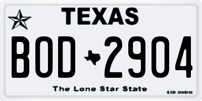 TX license plate BOD2904