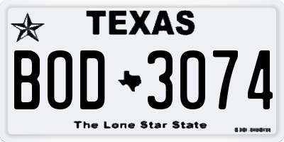 TX license plate BOD3074