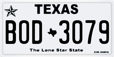 TX license plate BOD3079