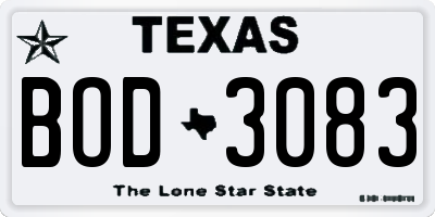 TX license plate BOD3083