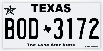 TX license plate BOD3172