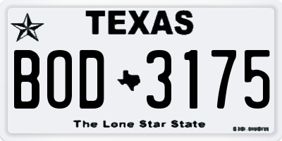 TX license plate BOD3175