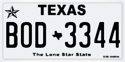 TX license plate BOD3344