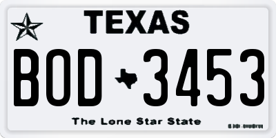 TX license plate BOD3453