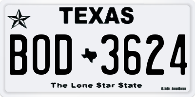 TX license plate BOD3624