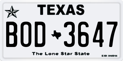 TX license plate BOD3647