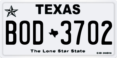 TX license plate BOD3702