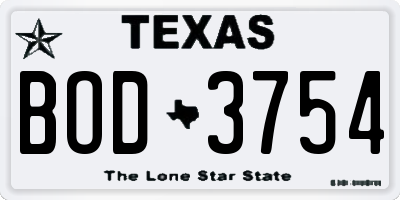 TX license plate BOD3754
