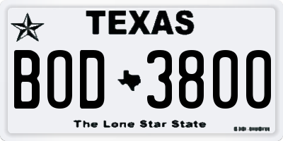 TX license plate BOD3800