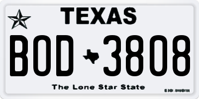 TX license plate BOD3808
