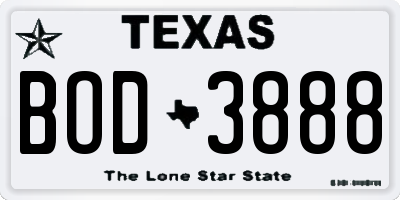 TX license plate BOD3888