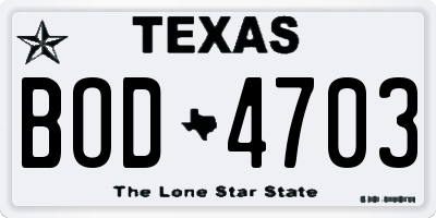 TX license plate BOD4703