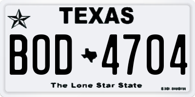 TX license plate BOD4704