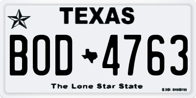 TX license plate BOD4763