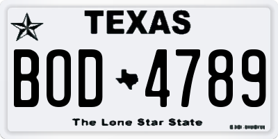TX license plate BOD4789