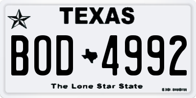 TX license plate BOD4992