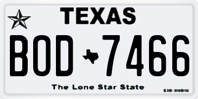 TX license plate BOD7466