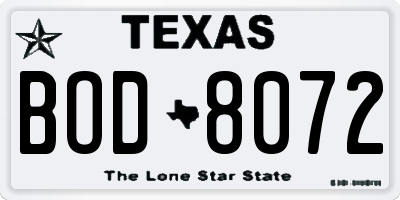 TX license plate BOD8072