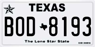 TX license plate BOD8193