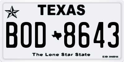 TX license plate BOD8643