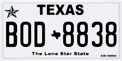 TX license plate BOD8838