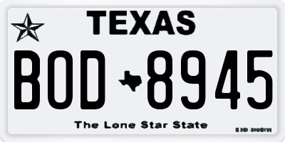 TX license plate BOD8945