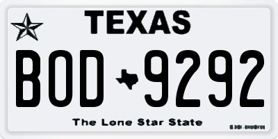 TX license plate BOD9292