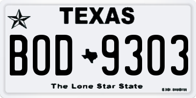 TX license plate BOD9303