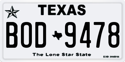 TX license plate BOD9478