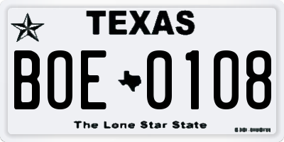 TX license plate BOE0108