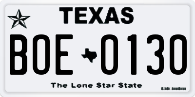 TX license plate BOE0130