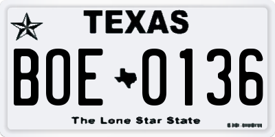 TX license plate BOE0136