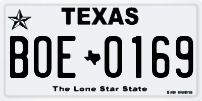 TX license plate BOE0169