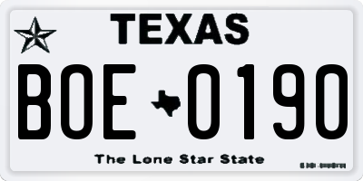 TX license plate BOE0190