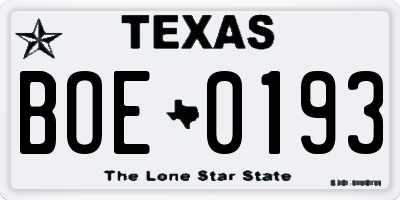 TX license plate BOE0193