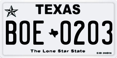 TX license plate BOE0203