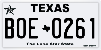 TX license plate BOE0261