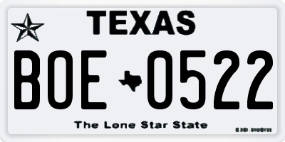 TX license plate BOE0522