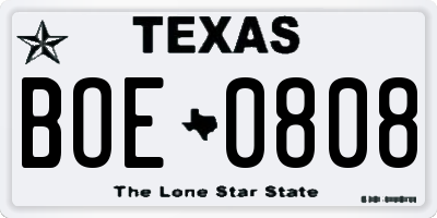 TX license plate BOE0808