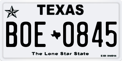 TX license plate BOE0845