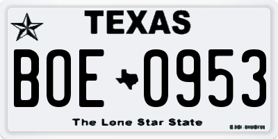 TX license plate BOE0953