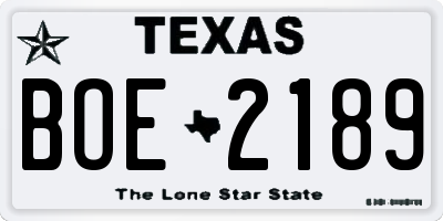 TX license plate BOE2189