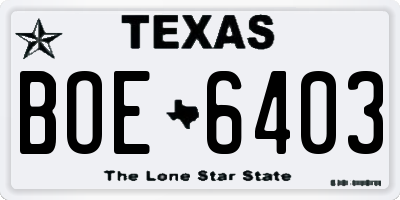 TX license plate BOE6403