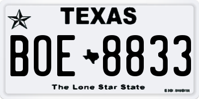 TX license plate BOE8833