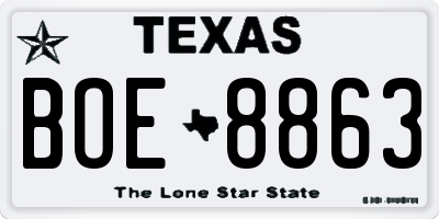 TX license plate BOE8863