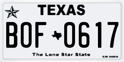 TX license plate BOF0617