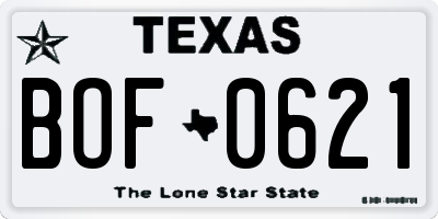 TX license plate BOF0621