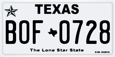 TX license plate BOF0728