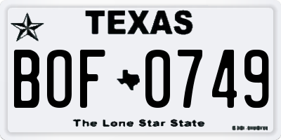 TX license plate BOF0749