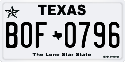 TX license plate BOF0796